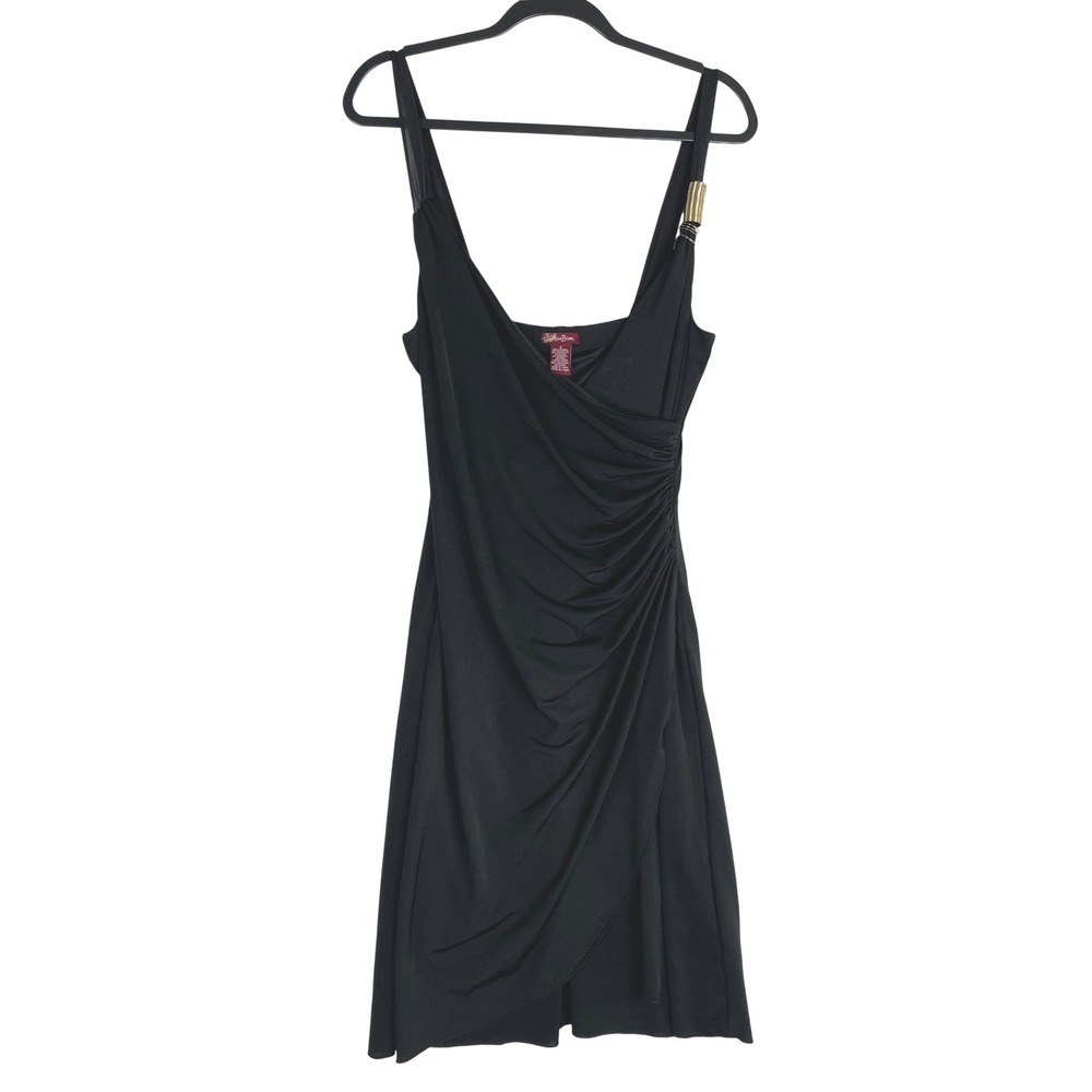Miss Bison Black Sleeveless‎ Cocktail Dress Ruched Gold Accent Small